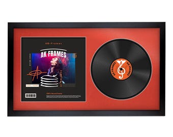 Vinyl LP Record and Album Cover Frame With Poppy Red Mount in Modern Sleek Style | LP record holder | Music memorabilia for Wall Display
