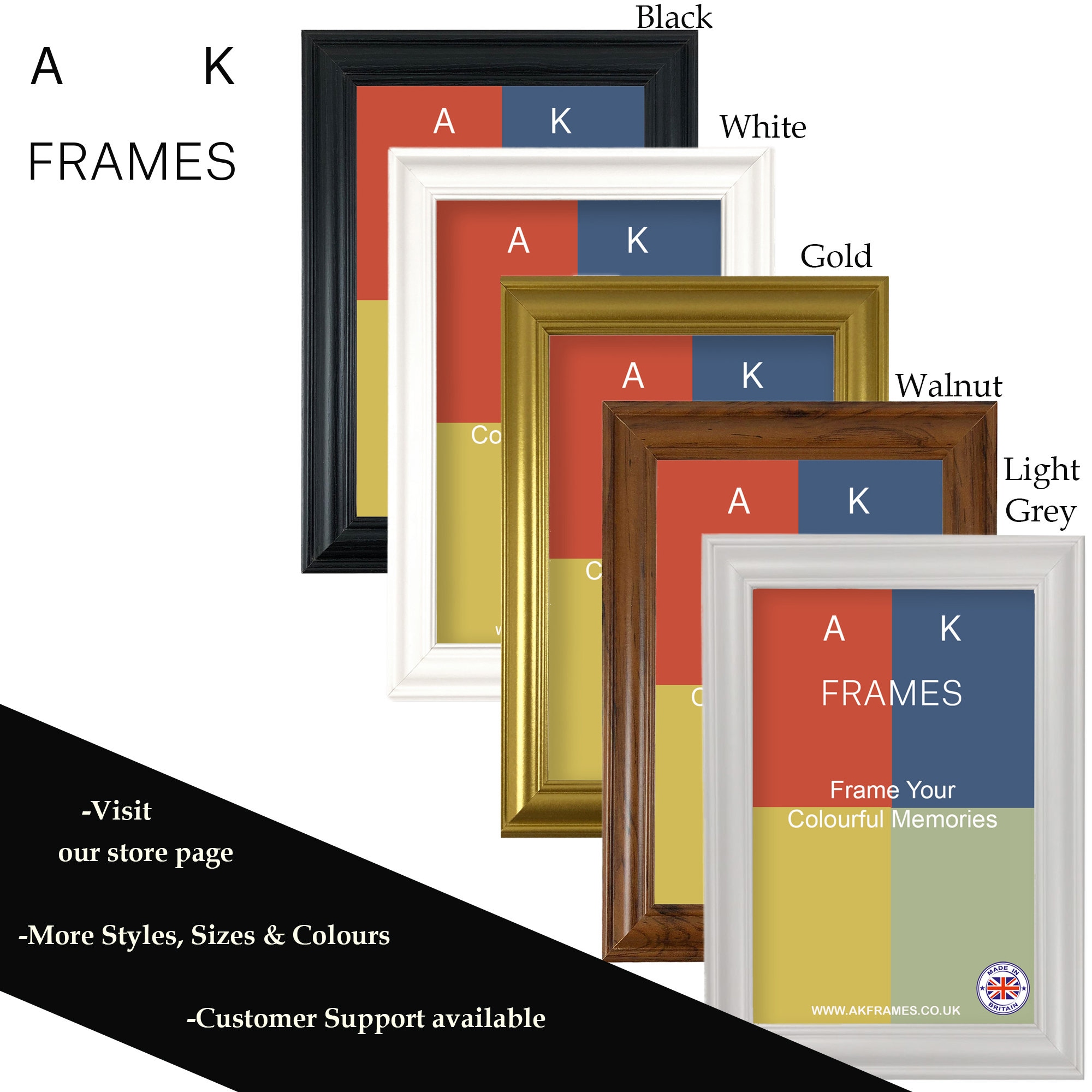 Traditional Black White Gold Silver Light Grey Picture Frame