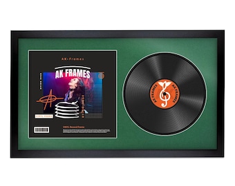Vinyl LP Record and Album Cover Frame With Emerald Mount in Modern Sleek Style | LP record holder | Music memorabilia gift for Wall Display