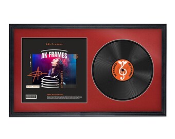 Vinyl LP Record and Album Cover Frame With Crimson Mount in Classic Style | LP record holder | Music memorabilia gift | Wall Display Frame