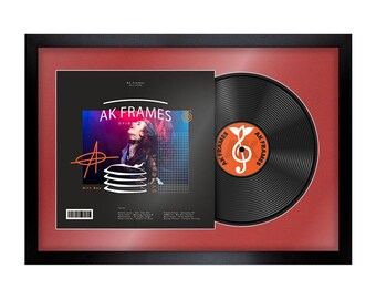 Vinyl LP Record and Album Cover Frame With Crimson Mount in Modern Sleek Style | LP record holder | Music memorabilia gift for Wall Display