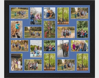 Multi Aperture Picture Photo Frame with Pacific Blue Mount | Family Collage Photos Frame Gallery Wall Art Frame in Modern Style