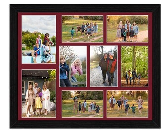 Multi Aperture Picture Photo Frame with Burgundy Mount | Family Collage Photos Frame Gallery Wall Art Frame in Modern Style