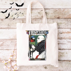 Nosferatu Canvas Tote Bag - Gothic Vampire Reusable Shopping Eco-Friendly Shoulder Bag, Halloween Gothic Gift, Classic Horror Handbag,