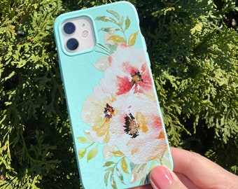100% Compostable, Biodegradable, Eco-friendly, Natural bamboo fibres, Vintage flower design iPhone case, iPhone 12, 12 Pro, iPhone 12 Mini