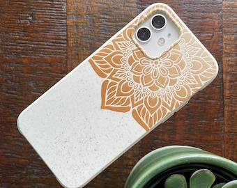 100% Compostable, Biodegradable, Eco-friendly, Natural bamboo fibres, New Mandala design iPhone case, iPhone 12, 12 Pro, iPhone 12 Mini