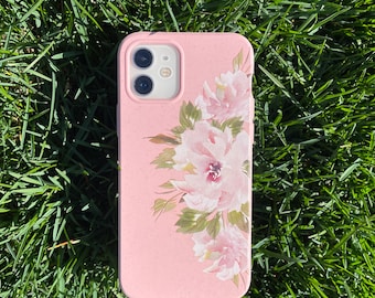 100% Compostable, Biodegradable, Eco-friendly, Natural bamboo fibres, Vintage flower design iPhone case, iPhone 12, 12 Pro, iPhone 12 Mini