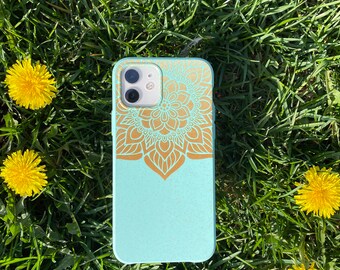 100% Compostable, Biodegradable, Eco-friendly, Natural bamboo fibres, New Mandala design iPhone case, iPhone 11, 12, 12 Pro, iPhone 12 Mini,