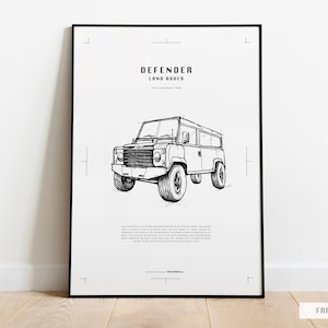 Defensor LANDROVER | Design automotivo | Edição Limitada | Desenhado à mão | Impressão de pôster de alta qualidade A3
