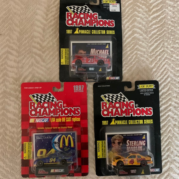 Vintage Racing Champions Collection of Nascar Die Cast Replicas - 3 Cars - Scale 1/64