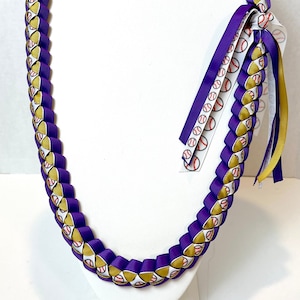 3/8” Baseball Ribbon Lei for Senior Night, Awards Banquet, Graduation Ceremony. Optional 2025 or 2026 grad ribbon can be added in the fringe
