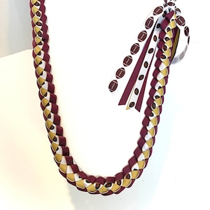 3/8” Football Ribbon Lei for Senior Night, Awards Banquet, Graduation Ceremony. Optional 2025 or 2026 grad ribbon tied in the fringe
