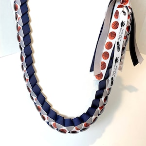 5/8” Basketball Ribbon Lei for Senior Night, Awards Banquet, or Graduation with Optional 2025 or 2026 Grad ribbon added to the fringe