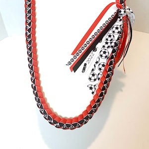 3/8” Soccer Lei for Graduation, Senior Night, Awards Banquet with optional 2025 or 2026 grad ribbon added to the fringe.