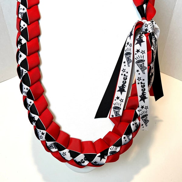 7/8” Cheer Ribbon Lei for Graduation, Senior Night, Awards Banquet with Optional 2023 or 2024 grad ribbon added in the fringe