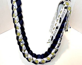 7/8” Water Polo Ribbon Lei for Senior Night, Awards Banquet, or Graduation. Optional 2025 or 2026 Grad ribbon can be added to the fringe.