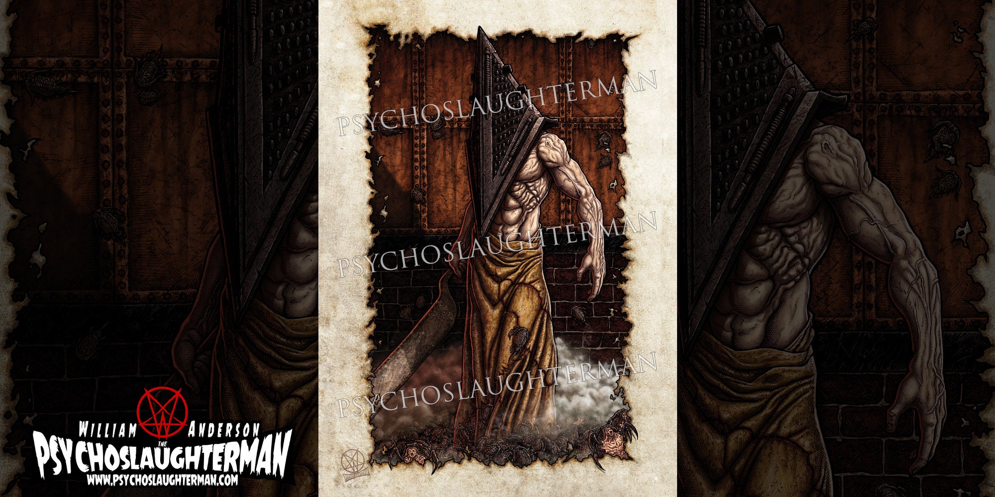 Pyramid Head with Saw Toothed Sword or Knife and Snakes, Horror Halloween  Background Stock Illustration - Illustration of decorative, france:  263258023