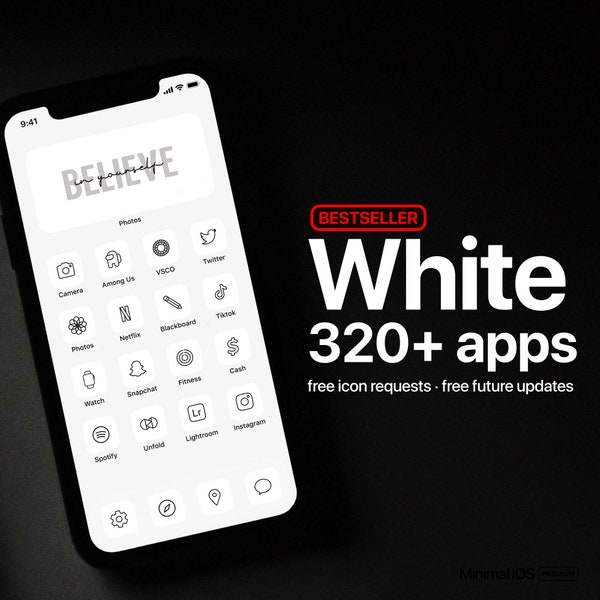 320+ White App Icons - PREMIUM - Icon Pack for Aesthetic Light iOS Home Screen | High Quality | Minimal iOS | Free Icon Requests