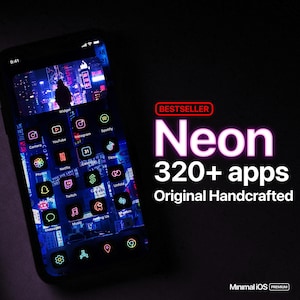 Neon App Icon Pack - Bästsäljare Premium Handgjorda Ikoner för Estetisk Cyberpunk Retro iOS Hemskärm | Original Design Hög Kvalitet
