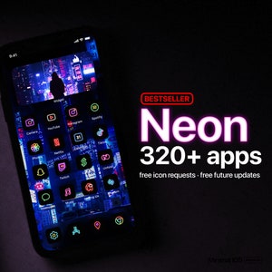 320+ Neon App Icons [BESTSELLER] [EXCLUSIVE] | Icon Pack for Cyberpunk Retro iOS Home Screen | Free Icon Requests