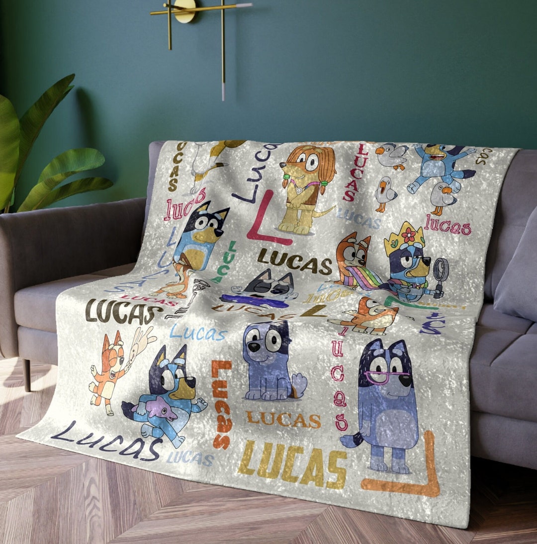 Personalized Bluey Blanket, Bluey Family Soft Cozy Fleece Throw