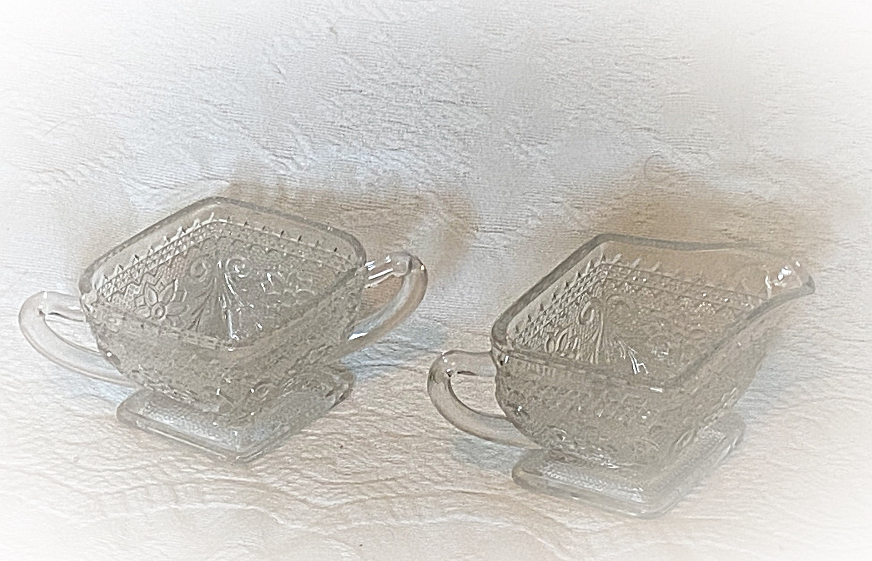 Vintage Pressed Glass Creamer Sugar Set Sandwich Pattern Etsy