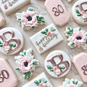 Floral cookies - 80th birthday 90th birthday 75th birthday any age!