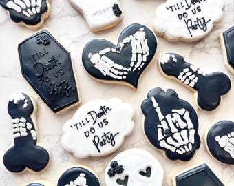 Halloween/death do us party bachelorette cookies! Per dozen