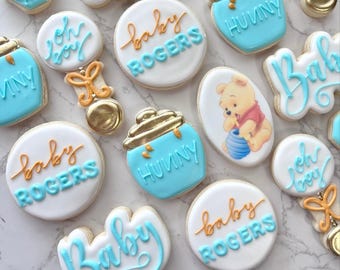 Winnie the bear themed cookies birthday baby shower