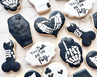 Halloween/death do us party bachelorette cookies! Per dozen