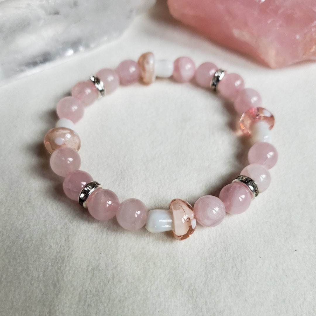 Mushroom Crystal Bracelet Rose Quartz Jewelry for Manifesting Love ...