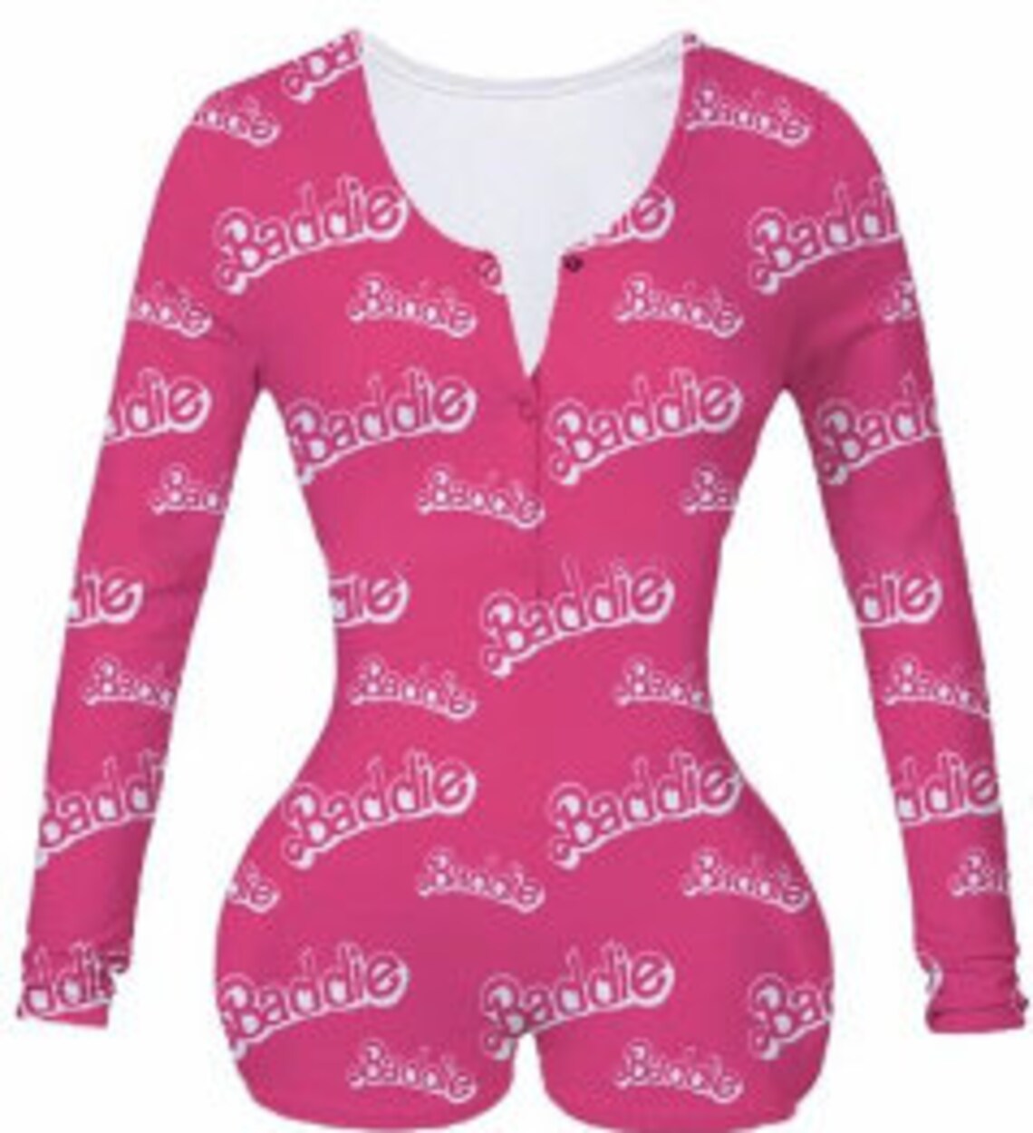 Pink Baddie Print Stretchy Short Romper Onesie With Long Sleeves Etsy