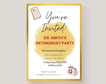 Doctor Invitation, Doctor Retirement Invite, Medical Professional Invitation, Medical Invitation, Medical Pary Invite, Doctor Party Invite