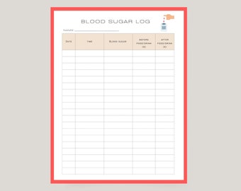 Blood Sugar Log, Glucose Tracker, A1C (Digital Download)