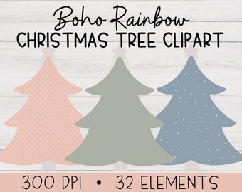 Boho Christmas Tree Clipart | Boho Rainbow Christmas Clipart, Boho Christmas Clip Art, Christmas PNG, Christmas Tree PNG, Holiday Clipart