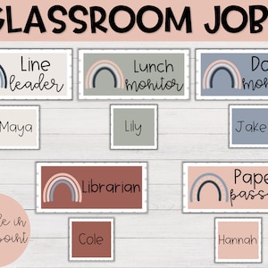 Boho Rainbow Classroom Job Labels | Editable | Polka Dot, Classroom Labels, Classroom Decor, Boho Classroom, School Supplies, Teacher Labels
