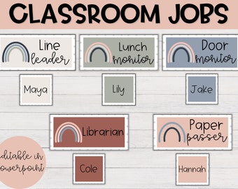 Boho Rainbow Classroom Job Labels | Editable | Polka Dot, Classroom Labels, Classroom Decor, Boho Classroom, School Supplies, Teacher Labels