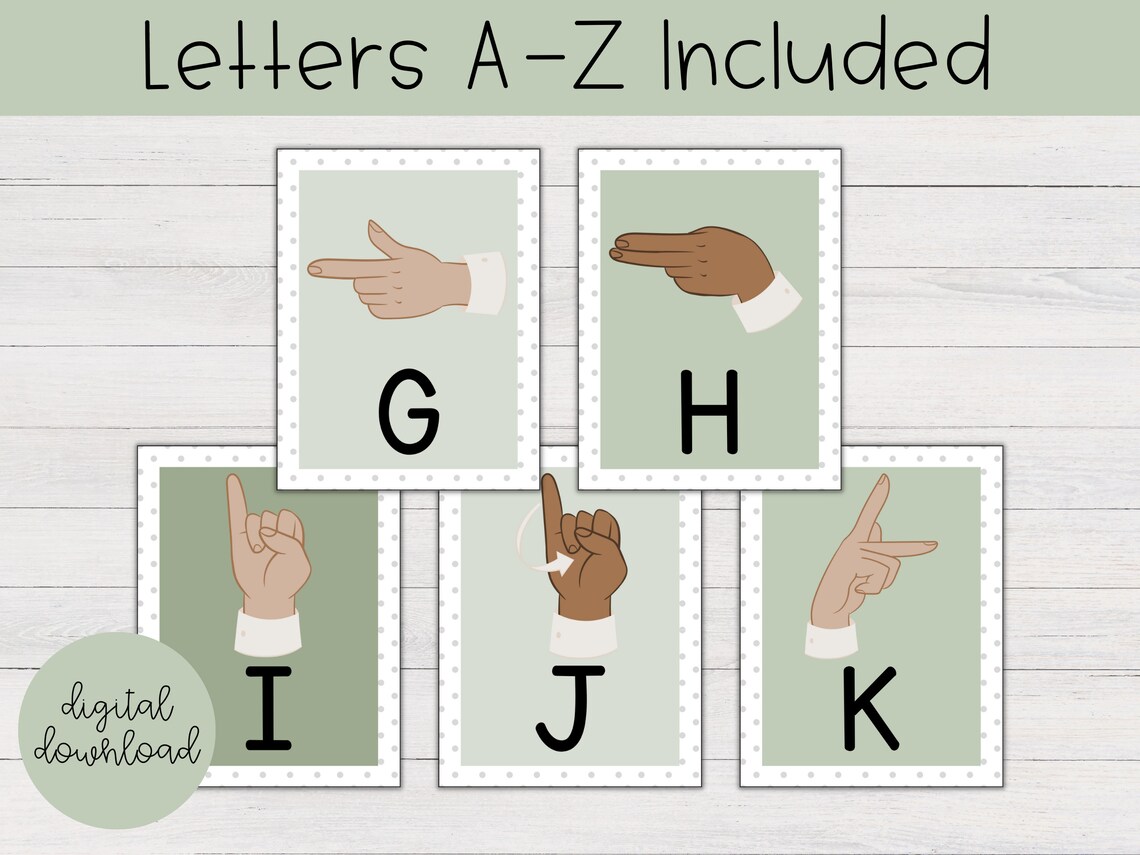 American Sign Language ABC Posters | Modern Greenery ABC Posters ...