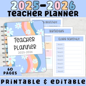 Printable and Editable Teacher Planner | 2025-2026 Digital Teacher Binder PDF & Canva Template, Instant Download, Retro Homeschool Planner