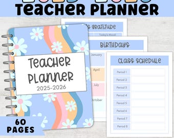 Printable and Editable Teacher Planner | 2025-2026 Digital Teacher Binder PDF & Canva Template, Instant Download, Retro Homeschool Planner
