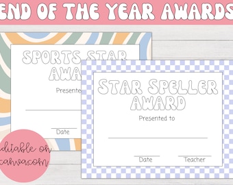 Retro End of the Year Awards | Classroom Awards, Retro Classroom Decor, End of the Year Gift, Student Certificate, Student Awards, Printable