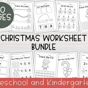 Christmas Worksheet Bundle | Kindergarten Worksheets, Preschool Worksheets, Homeschool Worksheets, Christmas Activities, Christmas Printable