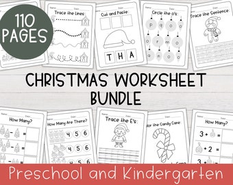 Christmas Worksheet Bundle | Kindergarten Worksheets, Preschool Worksheets, Homeschool Worksheets, Christmas Activities, Christmas Printable