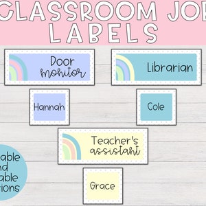Pastel Rainbow Classroom Jobs | Classroom Job Labels, Editable Classroom Jobs, Classroom Labels, Pastel Classroom Decor, Back to School