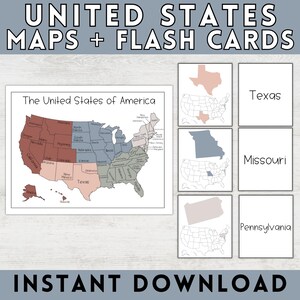 United States of America Flash Cards and Maps, USA Maps and Flash Cards, United States Region Map and Flash Cards, USA Flash Card, 50 States
