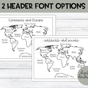 Printable World Map | Black and White World Map, Continents and Oceans ...