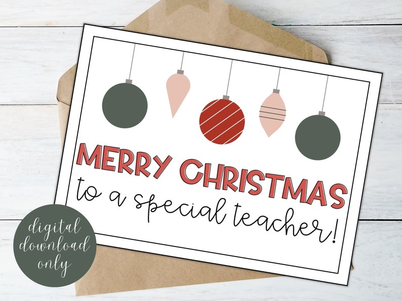 Printable Christmas Cards for Teacher Teacher Gift, Printable Holiday