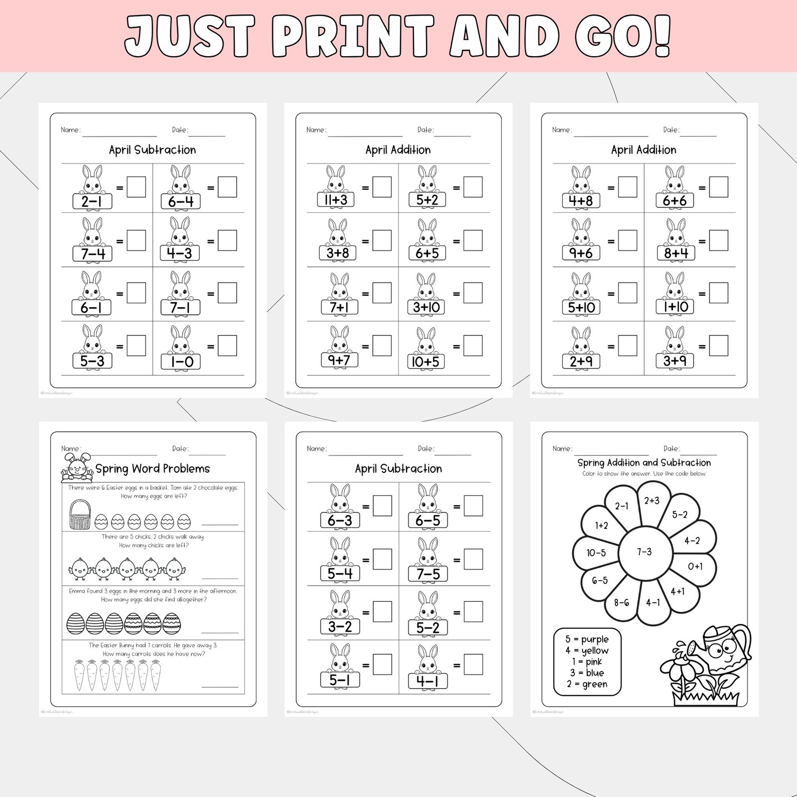 Spring Math Packets Kindergarten Math Worksheets April Printable, Easter Math Activities ...