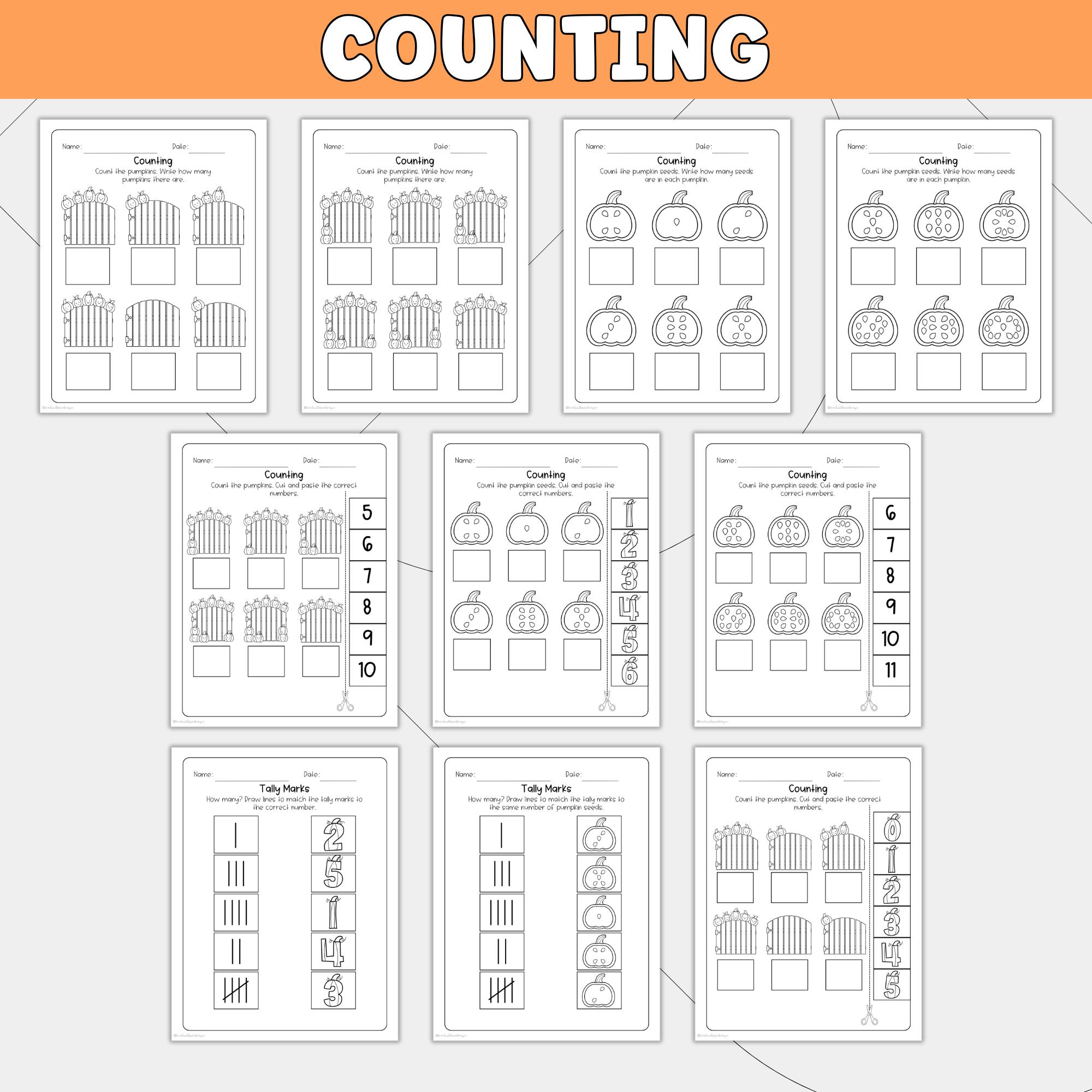 Fall No Prep Math Worksheet Bundle for Kindergarten | Homeschool ...
