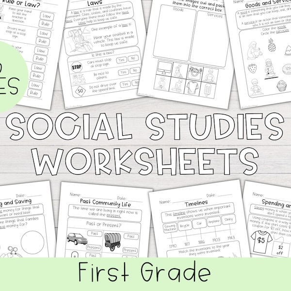 First Grade Social Studies Worksheets | Printable Social Studies Worksheets, First Grade Worksheets, Homeschool Worksheets, Kindergarten